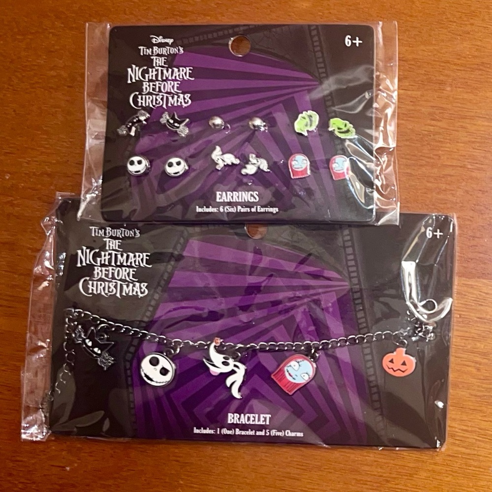 Tim Burton The Nightmare Before Christmas Charm Bracelet and Earring Set NWT